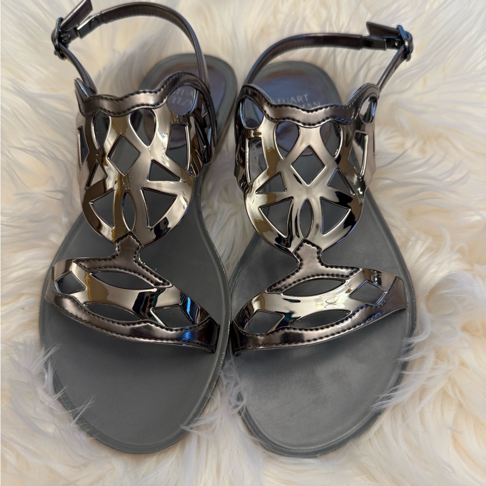 Stuart Weitzman Gelfisher Sandals in Metallic Graphite